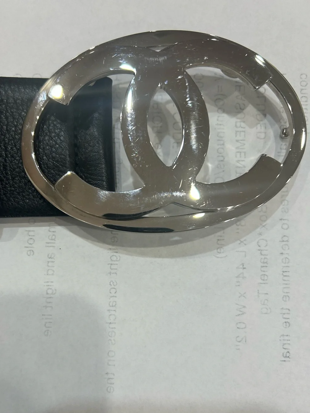 CHANEL Black Leather Belt with Silver CC Oval Buckle